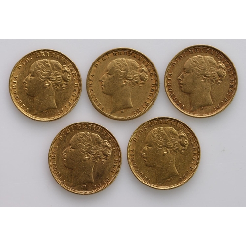 1740 - Sovereigns (5) All St George Melbourne Mint. 1877, 1878, 1879, 1880 & 1881. nVF - GVF