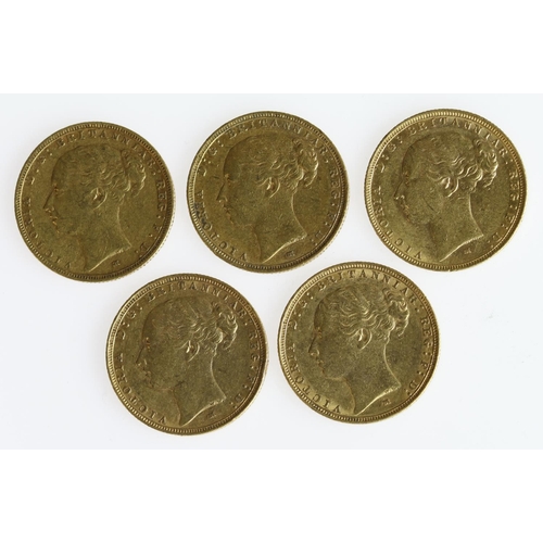 1742 - Sovereigns (5) All St George Melbourne Mint. 1882, 1883, 1885, 1886 & 1887 (YH). GF - GVF