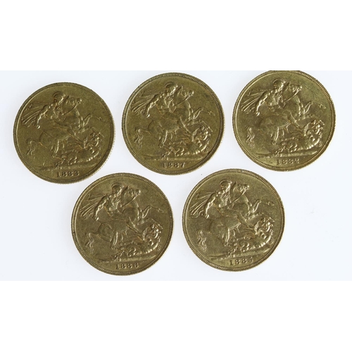 1742 - Sovereigns (5) All St George Melbourne Mint. 1882, 1883, 1885, 1886 & 1887 (YH). GF - GVF