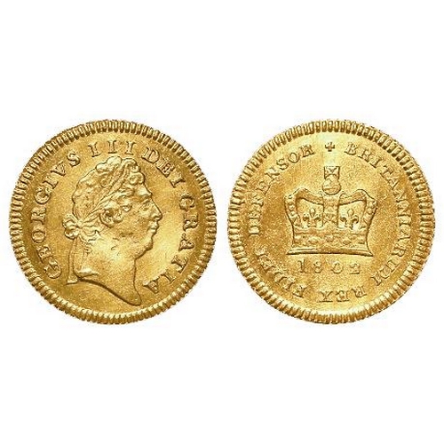 1743 - Third Guinea 1802, cleaned VF, faintly countermarked with two star or sun symbols. The E in DEI is d... 