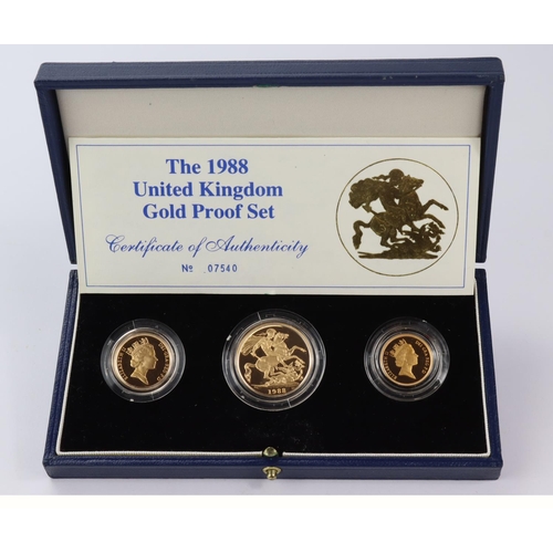 1744 - Three coin set 1988 (Two Pounds, Sovereign & Half Sovereign) FDC boxed as issued