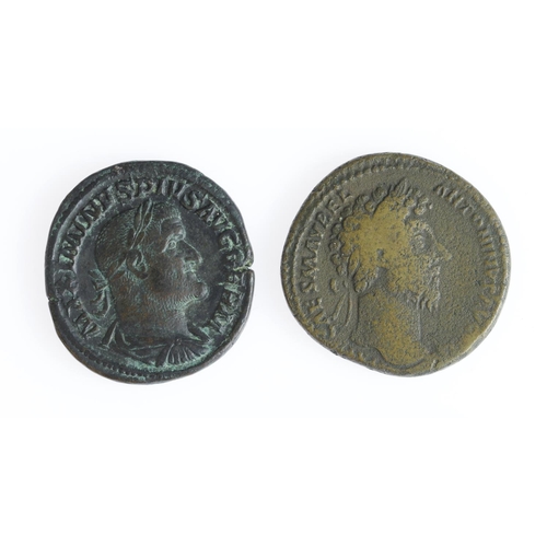 2187 - Roman Imperial bronze Sestertii: Marcus Aurelius, Rome Mint 162 A.D., reverse:- Salus standing left,... 