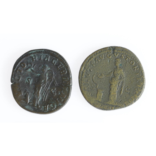 2187 - Roman Imperial bronze Sestertii: Marcus Aurelius, Rome Mint 162 A.D., reverse:- Salus standing left,... 