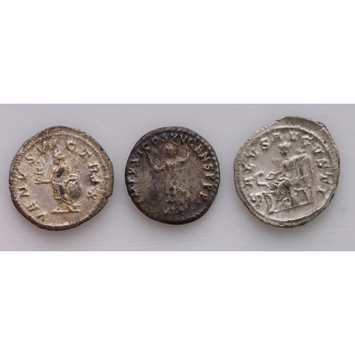 2190 - Roman Imperial silver Denarii (3): Maximinus Thrax / Salus seated l., 3.00g, VF; Caracalla / VENUS V... 