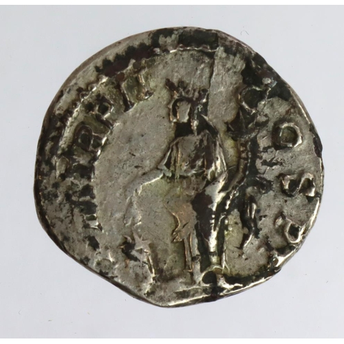 2194 - Roman Imperial: Elagabalus plated Denarius. Rev: Annona standing with two corn ears and cornucopia, ... 