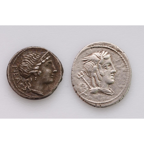 2198 - Roman Republican silver Denarii (2): M. Herennius 108-107BC. Amphinomus running right, carrying his ... 