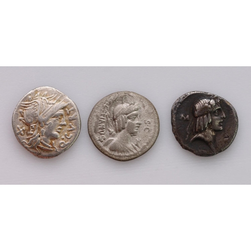 2199 - Roman Republican silver Denarii (3): C.Calpurnius Piso L.f. Frugi, Rome Mint c.67 B.C., Bust of Apol... 