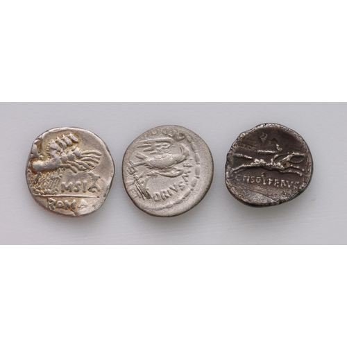 2199 - Roman Republican silver Denarii (3): C.Calpurnius Piso L.f. Frugi, Rome Mint c.67 B.C., Bust of Apol... 