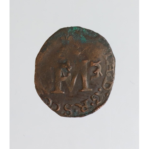 2203 - Scotland, Francis & Mary copper Lion 1558-60, 0.81g, GF with some encrustation.