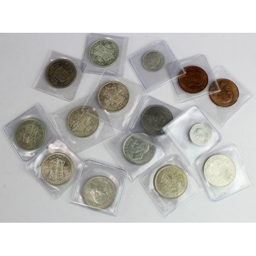 2280 - GB Coins (15) 20thC including silver Halfcrowns and Shillings; a couple of Pennies 1927 and 1929 wit... 