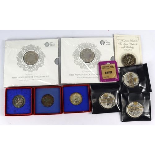 2287 - GB Commemoratives (10): 3x Britannia silver ounces 1998 AU-BU in Westminster packets; 2x Prince Geor... 