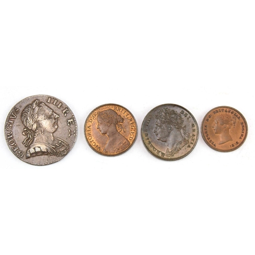 2292 - GB Copper & Bronze (4): Farthing 1821 nEF, Farthing 1860 TB EF with lustre, Half-Farthing 1843 aEF, ... 