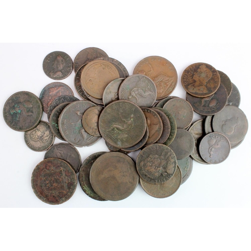 2297 - GB Copper (46) 17th-19thC assortment, mixed grade from circulation.