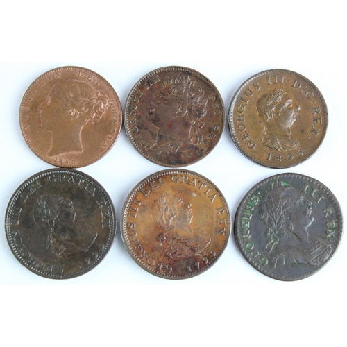 2318 - GB Farthings (6) George III to Queen Victoria copper: 1773 nVF scratch, 2x 1799 nEF, 1806K nEF, 1823... 