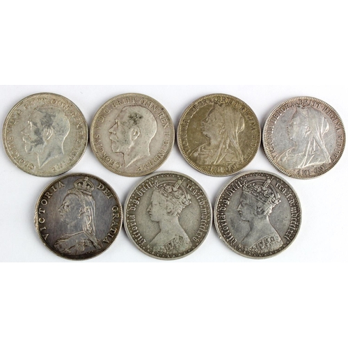 2321 - GB Florins (7): 1871 GF, 1875 die 79 Fine, 1887 Jubilee damaged VF, 1899 nVF, 1900 Fine, 1914 Fine, ... 