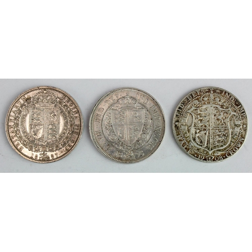 2324 - GB Halfcrowns (3): 1887 Jubilee GVF, 1893 GVF, and 1908 GF