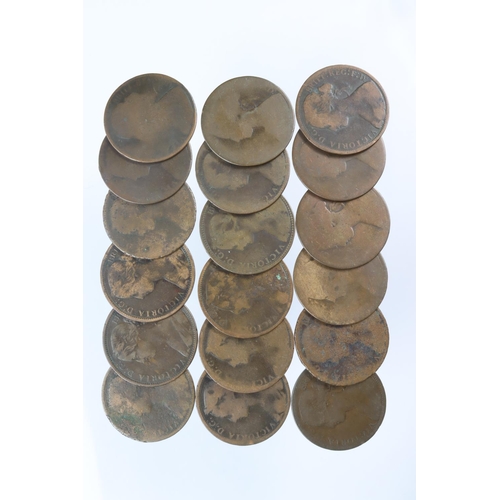 2336 - GB Pennies (18) Queen Victoria 'bun head' better dates including 1860 beaded, 1864 both types, 1865/... 