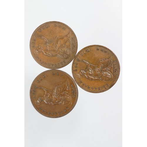 2338 - GB Pennies (3): 1848 OT GVF edge knock, 1855 OT GVF edge knock, and 1855 PT GVF+, trace lustre.