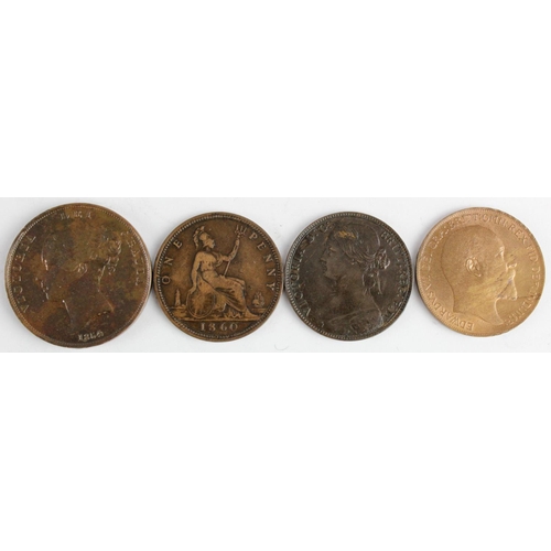 2339 - GB Pennies (4): 1854 PT slightly corroded nEF, 1860 obv 2, rev D, 8 of date double-engraved nVF, 186... 