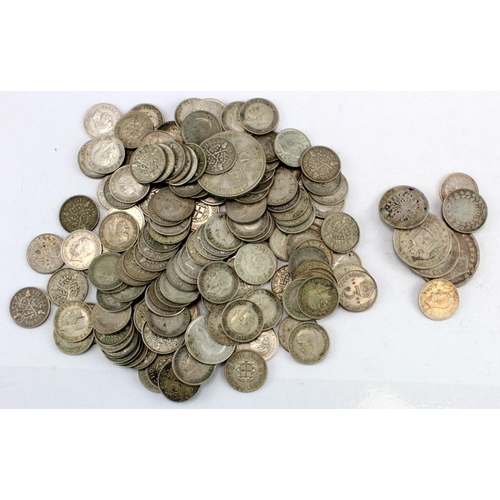 2349 - GB Pre-1947 Silver Coins 224g, mostly Threepences, plus an extra 28.3g of mixed World silver.