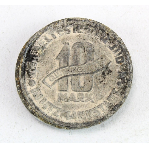 491 - Poland, Nazi Occupation, ?ód? Ghetto, (3) aluminium-magnesium 10 Pfennig 1942 with the German-style ... 