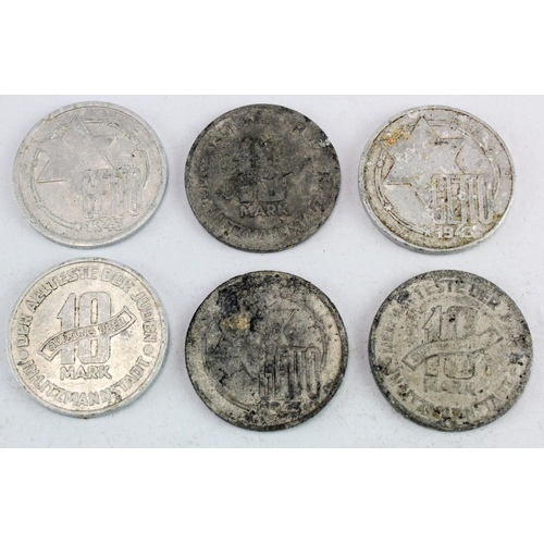 492 - Poland, Nazi Occupation, ?ód? Ghetto, (6) aluminium/alu-magnesium 10 Marks 1943, KM# Tn3(+3a?), VG t... 