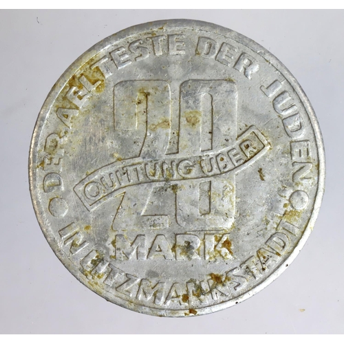 494 - Poland, Nazi Occupation, ?ód? Ghetto, aluminium 20 Mark 1943, KM# Tn4, GF with some corrosion.