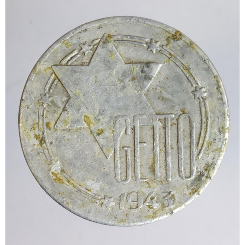 495 - Poland, Nazi Occupation, ?ód? Ghetto, aluminium 20 Mark 1943, KM# Tn4, GF with some corrosion.