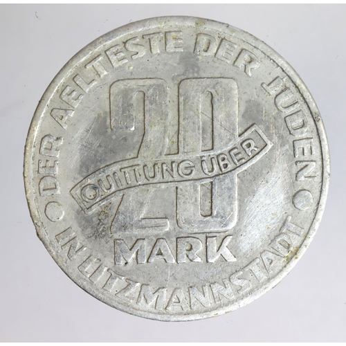 495 - Poland, Nazi Occupation, ?ód? Ghetto, aluminium 20 Mark 1943, KM# Tn4, GF with some corrosion.