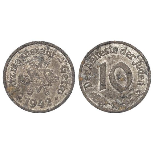 497 - Poland, Nazi Occupation, ?ód? Ghetto, aluminium-magnesium 10 Pfennig 1942 with the German-style reve... 