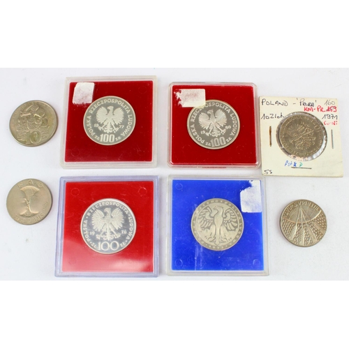 501 - Poland, Peoples Republic próba / patterns (8): 4x silver in plastic cases: Chopin 50 Zt 1972, Kosciu... 