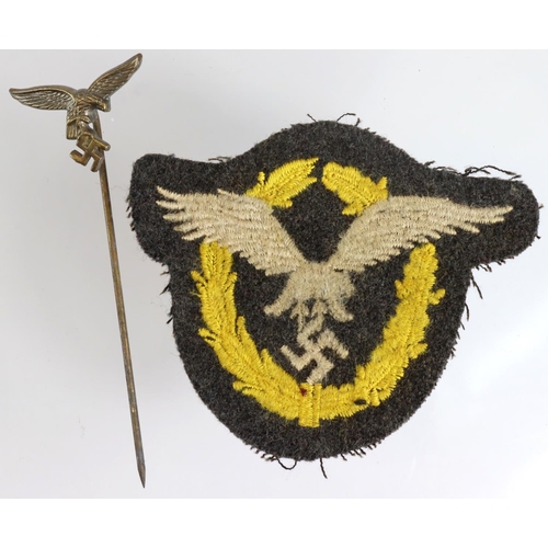 576 - German Luftwaffe cloth Pilots badge and Luftwaffe stickpin