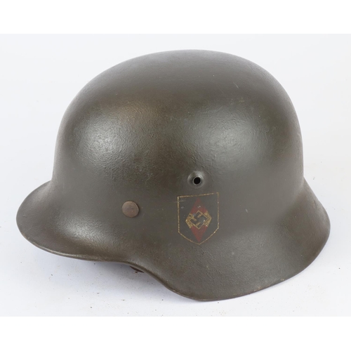 588 - German M40 steel helmet, complete with lining & chin strap, 62 size stamp and 4546? batch code, doub... 