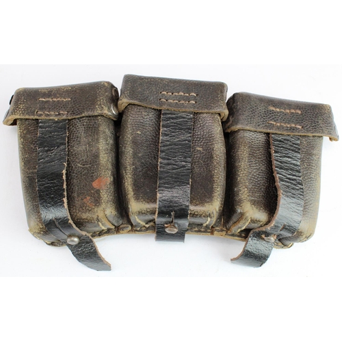 601 - German Nazi Ammo pouches x2, one dated 1938 + bayonet frog.