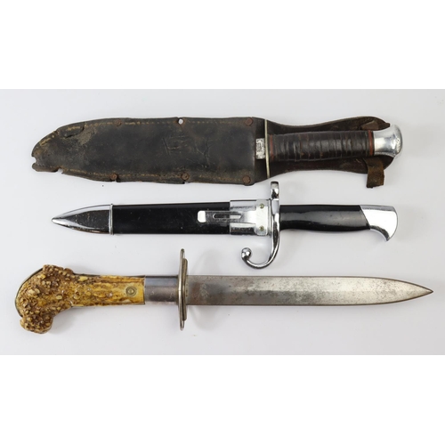 73 - Daggers - including unusual bone grip example, modern issue dagger and MK 3 commando dagger. (3)