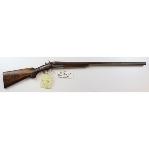 75 - Double barrelled 12 Bore Hammer Shotgun, back action locks, Dolphin hammers. Worn but tidy condition... 