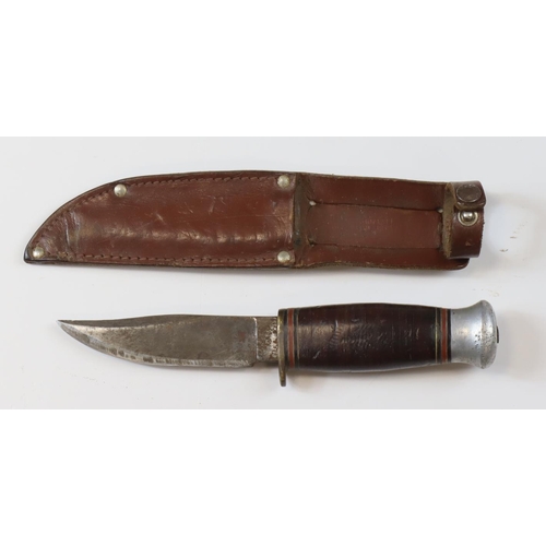 81 - Fighting / Hunting knife by Milbro Kampa, Sheffield, sharpened bowie style blade, with scabbard