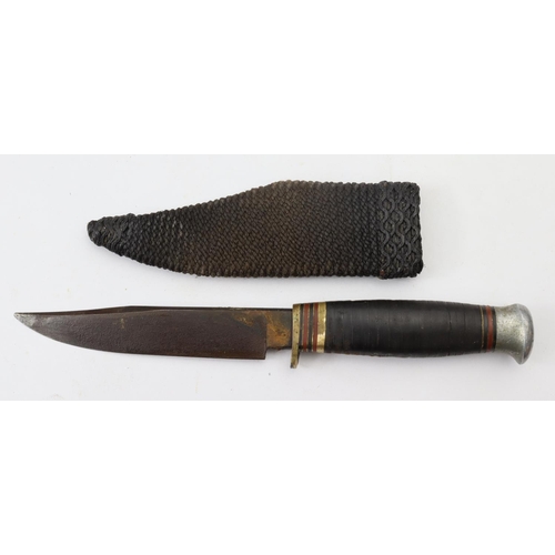 82 - Fighting / Hunting Knife with possibly Arabic scabbard, no maker