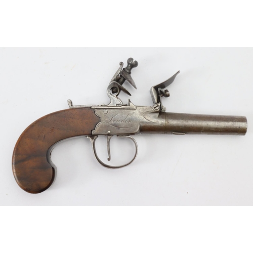 91 - Flintlock boxlock, turn off barrelled pocket pistol, barrel 2.5