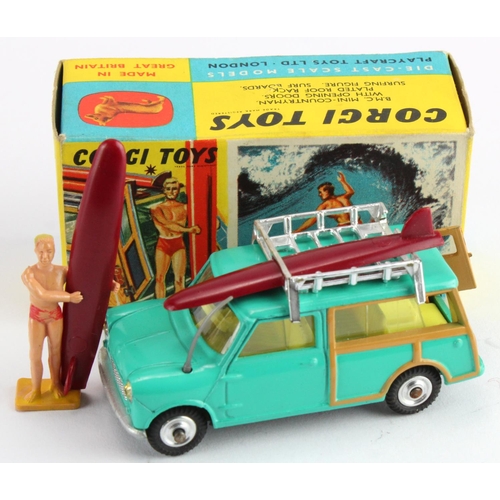 62 - Corgi Toys, no. 485 'Surfing with the B.M.C. Mini Countryman', complete with surfer & two surfboards... 