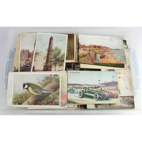 553 - Plastic tub with original selection of old postcards inc Lawson Wood, Glamour, Greetings, RP's, Comi... 