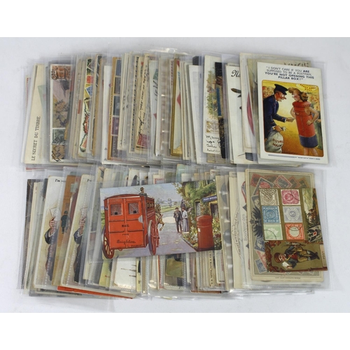 554 - Post Offices, Royal Mail, Stamps, Coins, etc - a good selection of old postcards inc Novelty, Comic,... 