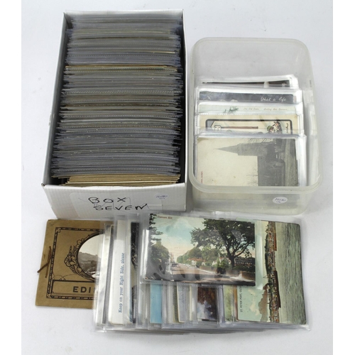 574 - Shoebox and plastic tub with a very mixed range of loose old postcards, majority GB. (100's) (2)