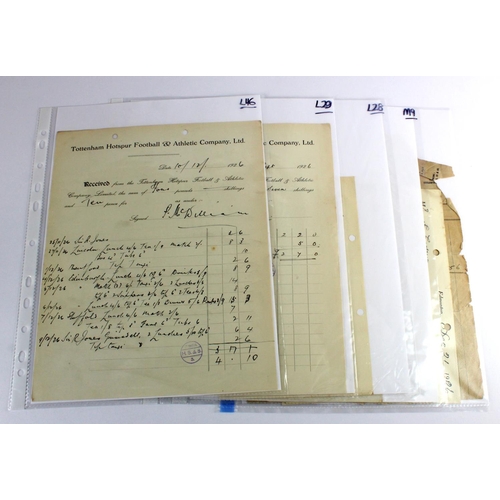 876 - Football ephemera- Original 1926 Tottenham Hotspur paperwork to include receipts for club expenses a... 