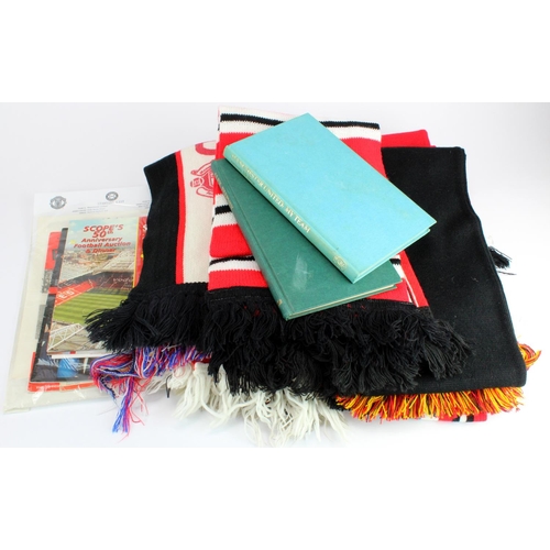 878 - Football memorabilia- Manchester United , eleven assorted scarves and packet of memorabilia to inclu... 