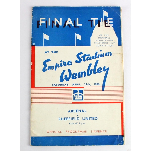 889 - Football programme - FA Cup Final 25th April 1936 at Wembley, Arsenal v Sheffield United. Small tear... 