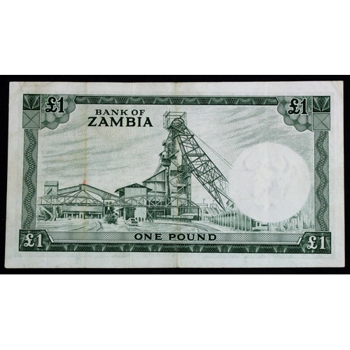 1191 - Zambia 1 Pound issued 1964, serial B/6 288246 (TBB B102a, Pick2a) VF+