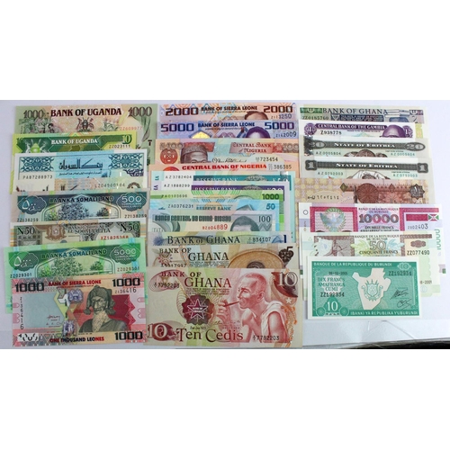 1233 - World, Africa (40) a good group of REPLACEMENT notes from Botswana, Burundi, Congo, Eritrea, Egypt, ... 