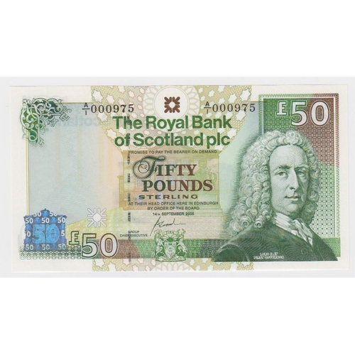 537 - Scotland, Royal Bank of Scotland 50 Pounds dated 14th September 2005, FIRST RUN 'A/1' prefix with LO... 