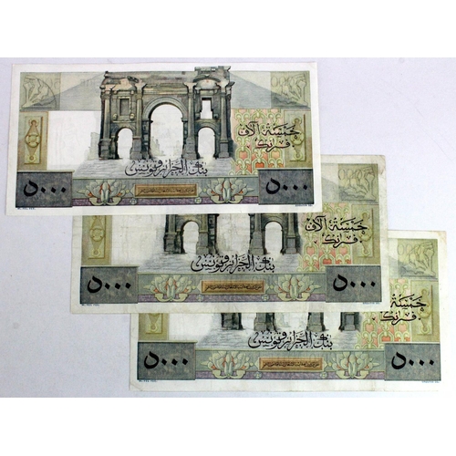 579 - Algeria 5000 Francs (3) dated 1953 - 1955 (TBB B203, Pick109) pinholes, pressed VF